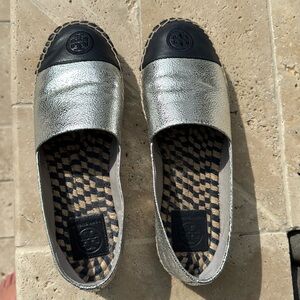 Tory Burch Silver/Navy Espadrilles flats size 9.5